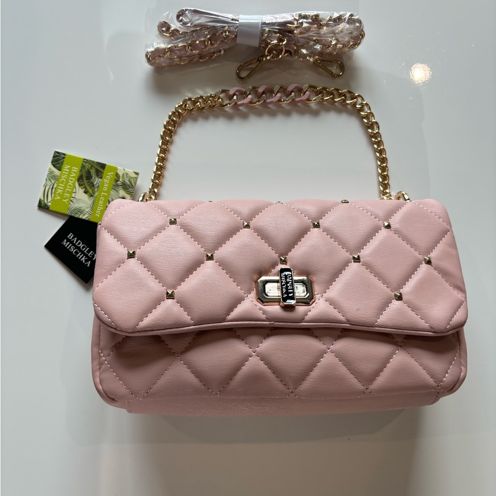 Badgley Mischka Pink Quilted Crossbody Bag